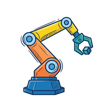 industrial robot sketch holding a cube automation vector illustration