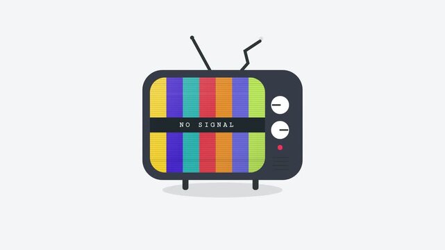 Retro Television Screen No Signal Animation With Static Color Bars And Old Analog Tv Set For Broadcasting Error Signal Disruption Graphic Design