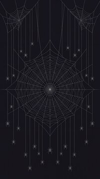 Intricate white spider web pattern on a dark black background with stars.
