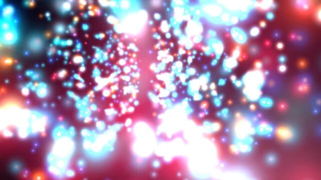 Vibrant patterns of glowing particles emerge through a deep red atmosphere creating a dynamic visual experience that captures the essence of motion and energy within a festive celestial display