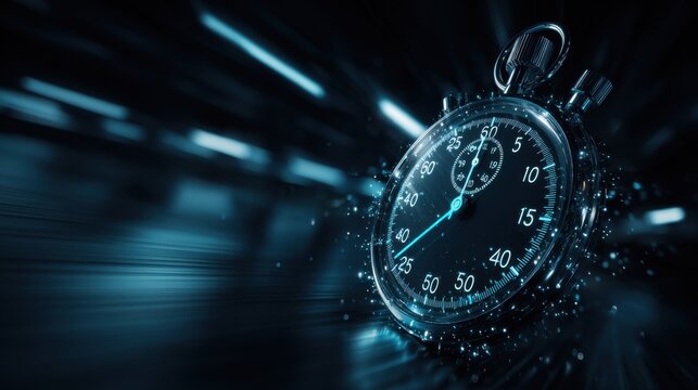Futuristic Stopwatch with Digital Effects Indicating Speed and Time Passing in a Blurred Background Visualizing Time Management