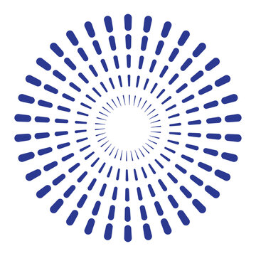 Blue radial sunburst pattern with concentric dashed lines on transparent background