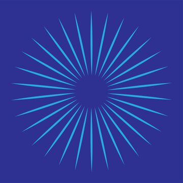 Blue sunburst with thin radial lines on a solid dark blue background