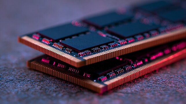 Computer RAM modules isolated on transparent background. Ideal for technology industry concepts, data storage solutions, and hardware upgrade advertisements.