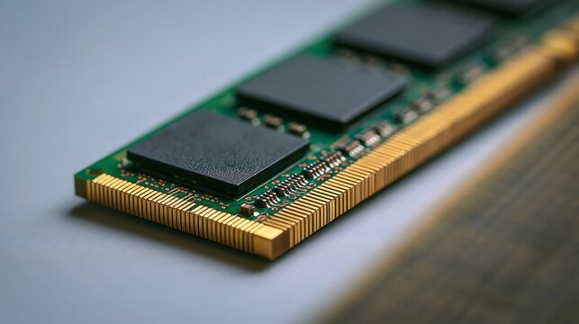 Computer RAM memory module isolated on transparent background. Ideal for IT industry hardware and technology upgrade concepts.