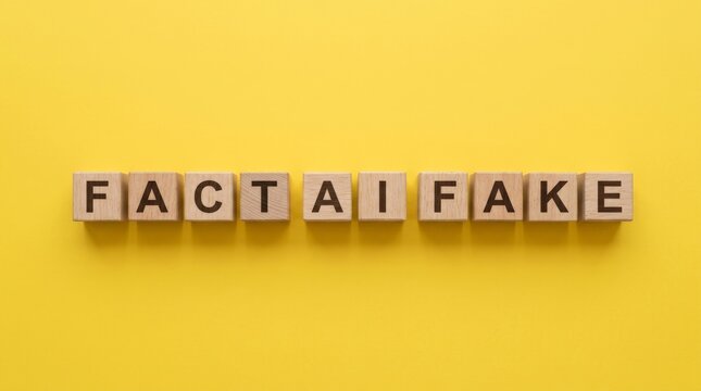 Fact AI Fake Words on Wooden Blocks Concept for Artificial Intelligence Truth Disinformation and Media Literacy