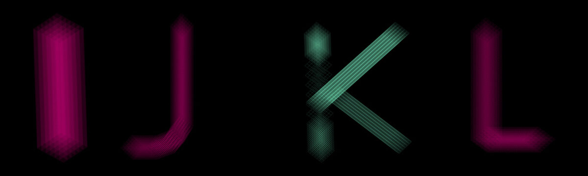 Letters i, j, k, and l in magenta and cyan line style
