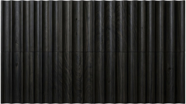 Black fluted wood panel texture, dark charcoal ribbed timber wall background, elegant vertical grooved wooden slats for interior design