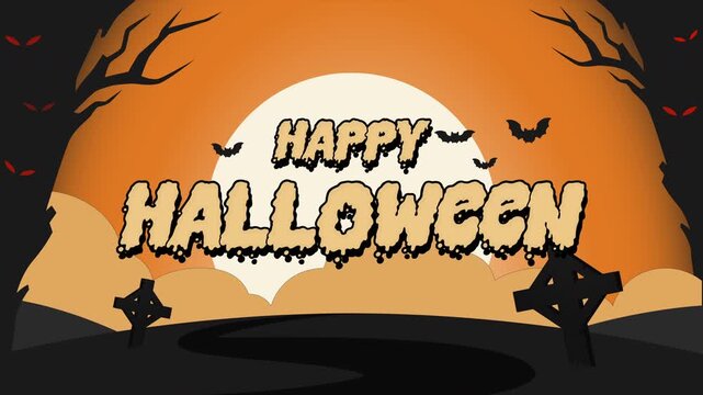 Happy halloween background with animated text in a cartoon style. halloween spooky background. 4k video