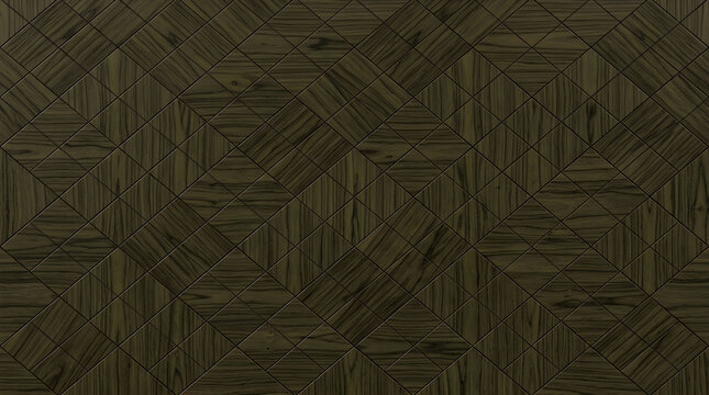 Dark walnut wood parquet texture, geometric timber floor pattern, luxury wooden wall paneling with diamond marquetry design