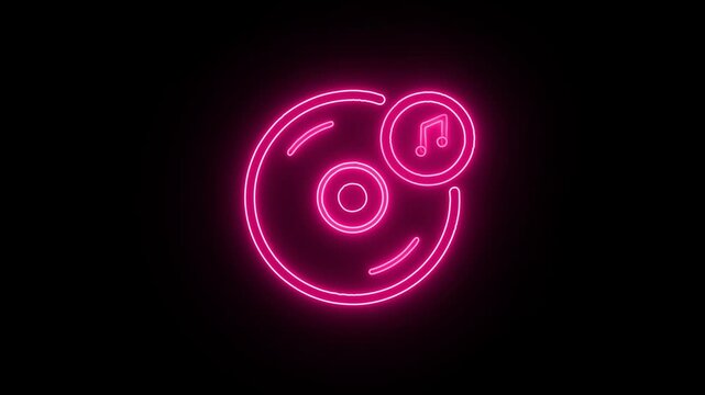 Disk and notes music animated icon for musical, song, melody, sound, audio, vinyl, record, disco, entertainment media, dj, concert, harmony, rhythm, beat. 4K video with alpha channel
