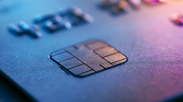 Macro shot of a credit card chip isolated on transparent background. Ideal for banking, digital payment security, and modern financial technology concepts.