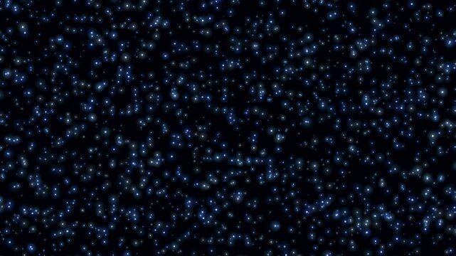Abstract shimmering blue particles floating in dark space creating a cosmic starry night background