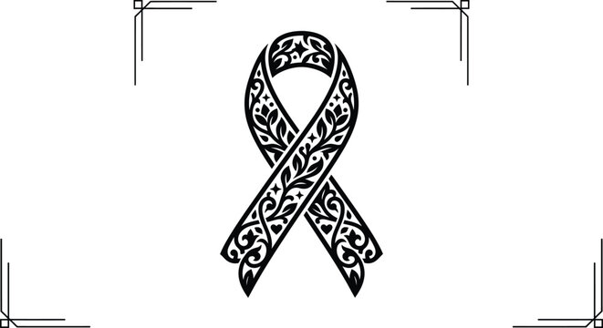 decorative awareness ribbon vector illustration with floral and leaf patterns