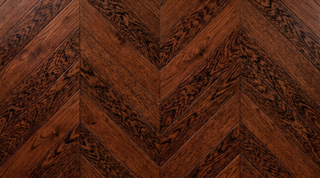 Dark walnut herringbone parquet flooring, elegant chevron wood texture background, luxury hardwood timber planks for interior design and renovation