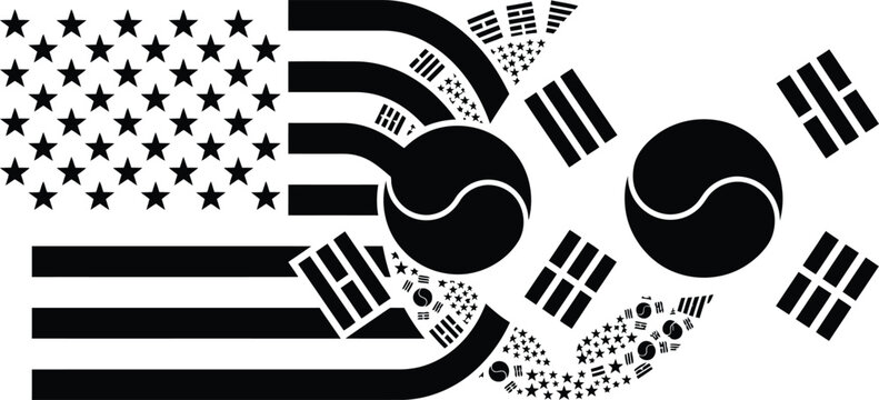 south korea usa flag graphic vector illustration symbolizing international relations