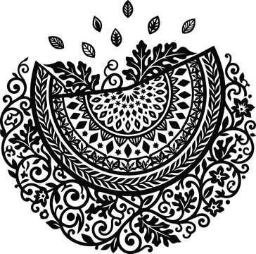 vector illustration of a stylized watermelon slice with floral mandala art pattern