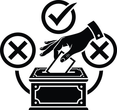 voting ballot box with voting hand and check mark icons for election concept