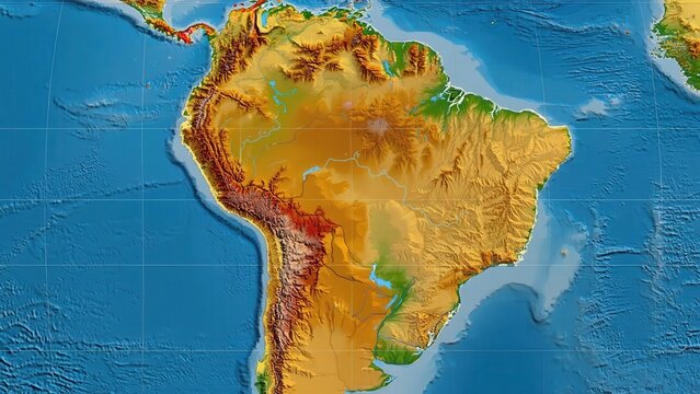 Topographic relief map of South America