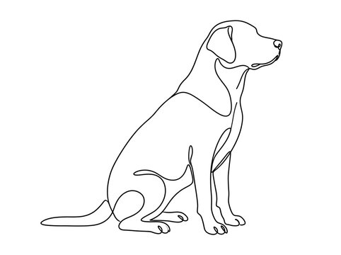 Continuous line art vector illustration of a cute sitting dog, minimal pet design concept
