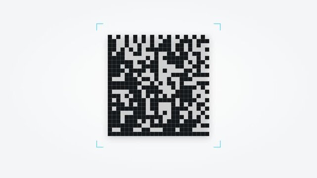Precision Data Matrix barcode assembles from individual modules, undergoes a digital scanning sequence, and completes machine-readable verification for logistics, inventory, manufacturing, product ide