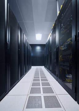 Server Racks Lining Aisle in Modern Data Center
