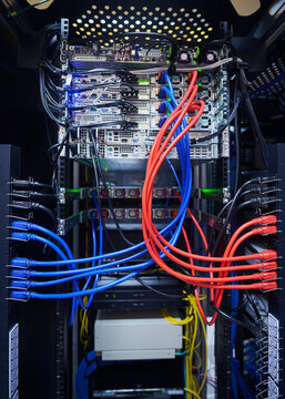 Network Switches and Cables Inside Data Center Server Rack