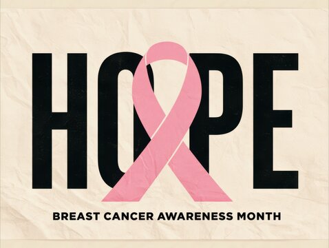 Hope message with pink breast cancer awareness ribbon