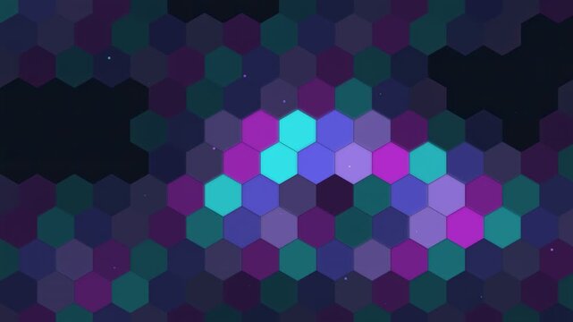 Abstract futuristic digital background with glowing purple and blue hexagonal grid animation