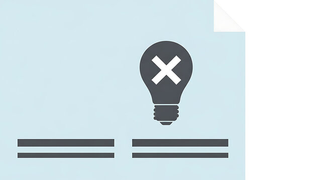 Lightbulb Simple Flat Design Illustration of a Light Bulb Icon with a Cross Symbol Representing a Bad Idea or Creative Block on a Light Blue