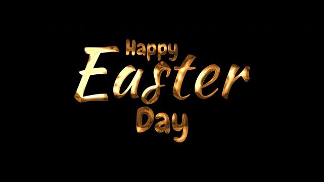 Shiny gold metallic letters greeting happy easter day text for card design suitable for holiday season celebration. Festive and elegant.