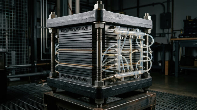 Industrial fuel cell stack with metallic plates and cooling tubes