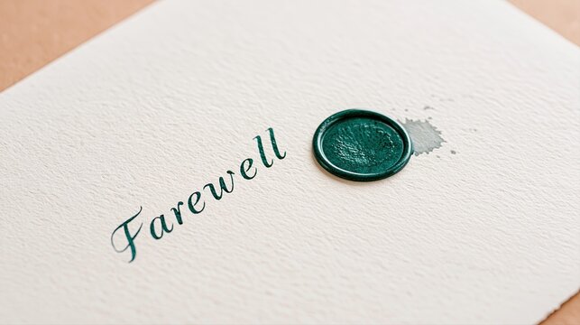 Elegant farewell note written in calligraphy with a dark green wax stamp