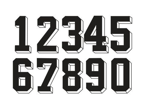 Varsity college style block numbers, athletic typography set for sports and apparel design