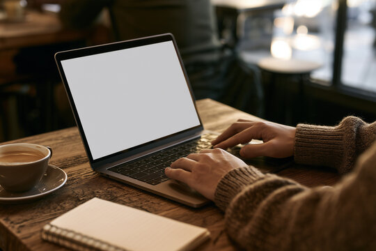 Remote Worker Using Laptop at Cozy Cafe