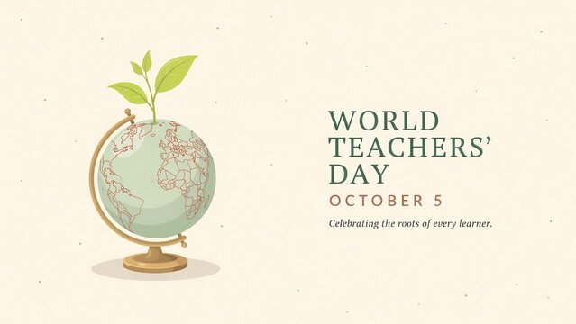 World teachers day illustration with globe and plant