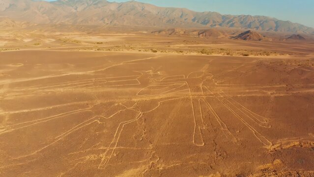 Ancient desert geoglyph field aerial view