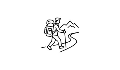 Fototapeta premium Minimal Hiking Backpacker Mountain Trail Linear Vector Icon