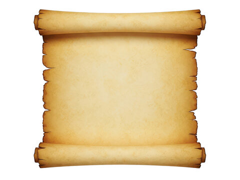 Old vintage paper scroll with torn edges for messages isolated on transparent background