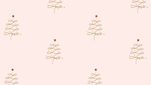 Pink Christmas desktop wallpaper, pine trees doodle pattern