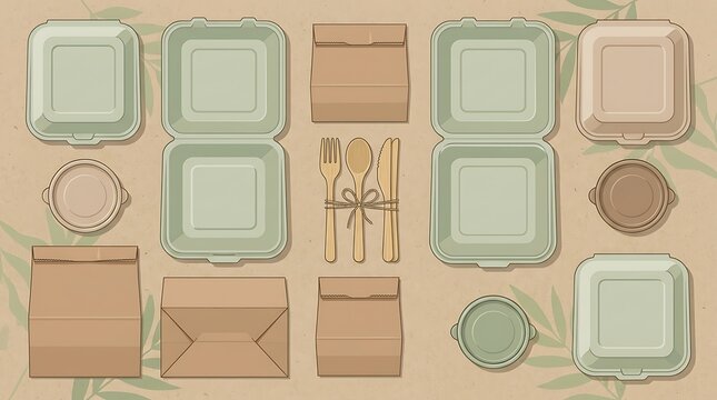 Food Packaging Set, Eco-Friendly Containers and Boxes with Cutlery Tied with Twine