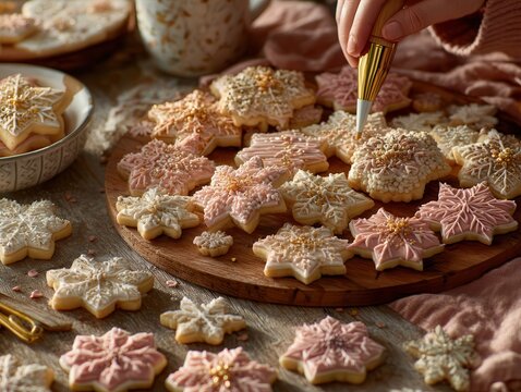 Assorted Frosted Holiday Cookies On Table