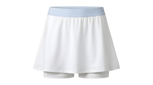 Athletic White Tennis Skirt with Light Blue Elastic Waistband, Sporty Women Tennis Skort, Activewear Apparel Product Mockup