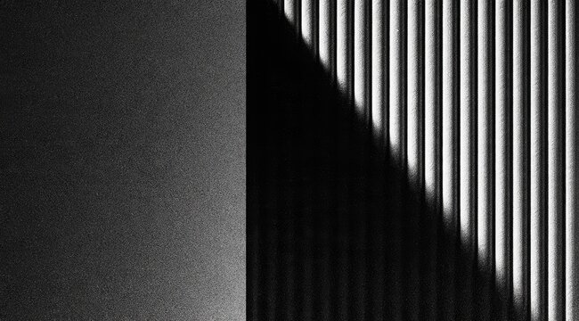 Stark geometric contrast between a textured plane and vertical ribbed shadows