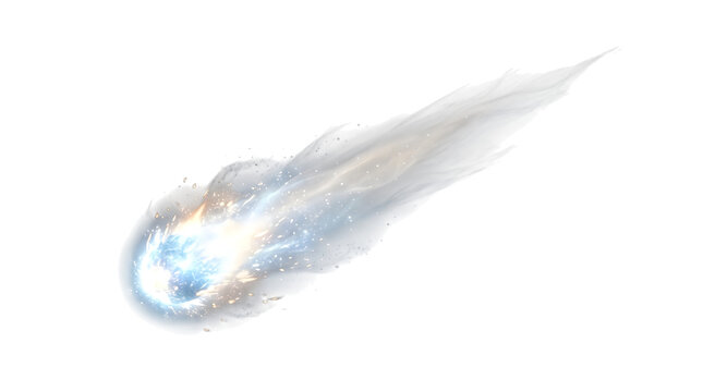Glowing fantasy fireball with smoke trail, magical energy projectile, cosmic meteor comet effect for game design and digital art isolated PNG with Transparent Background