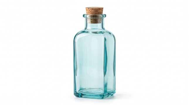 glass bottle with a brown cork stopper