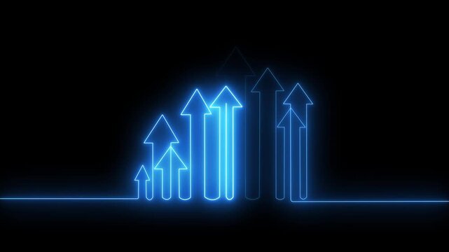 Glowing Blue Neon Upward Arrows Financial Growth Chart Motion Loop.