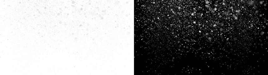 Snow overlay of falling snowflakes with diagonal density gradient in PNG, Transparent and Black Background Versions for design © Crafter