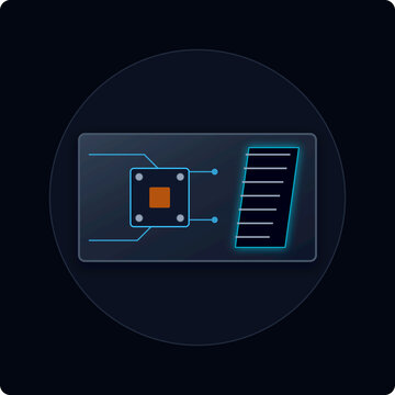 Computer processor chip with electronic circuit connection lines icon