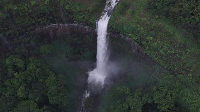 Aerial View of Barki Waterfall Amid Lush Green Forest Kolhapur Maharashtra
